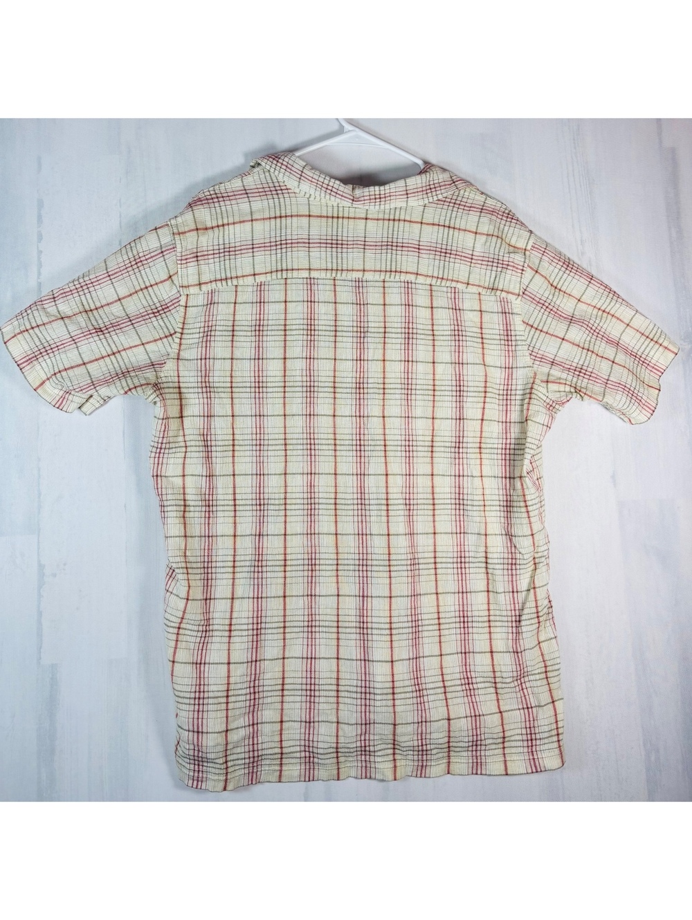 Patagonia Men's L Organic Cotton Plaid Short Sleeve Button Up Shirt Beige Red - Picture 2 of 4